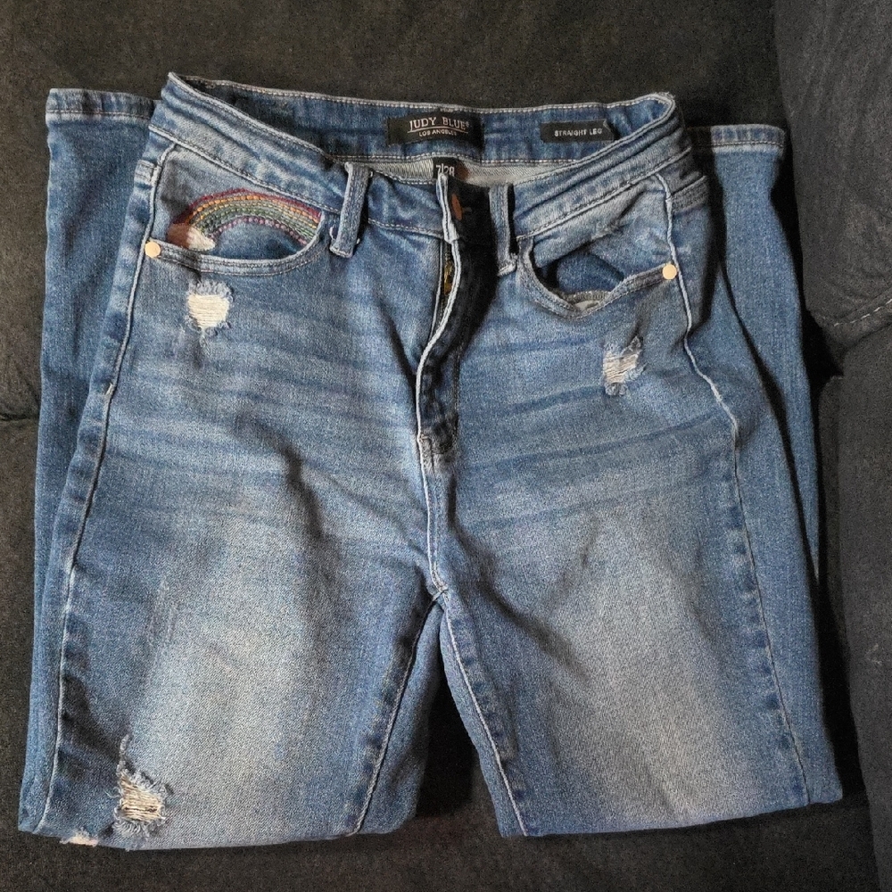 Judy Blue Rainbow Embroidered Straight Leg BlueJeans